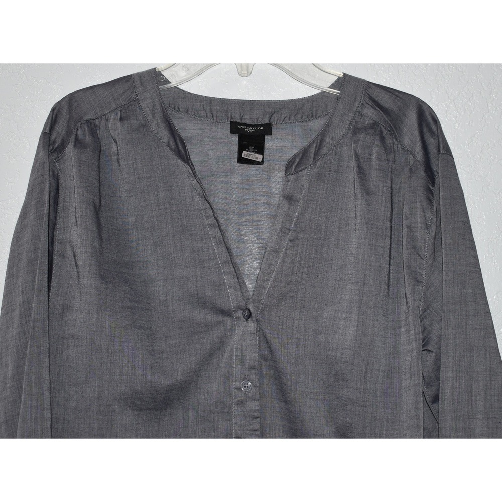 Ann Taylor Small Petite Top Tie Front Button Down Shirt Roll Tab Slv 100% Cotton